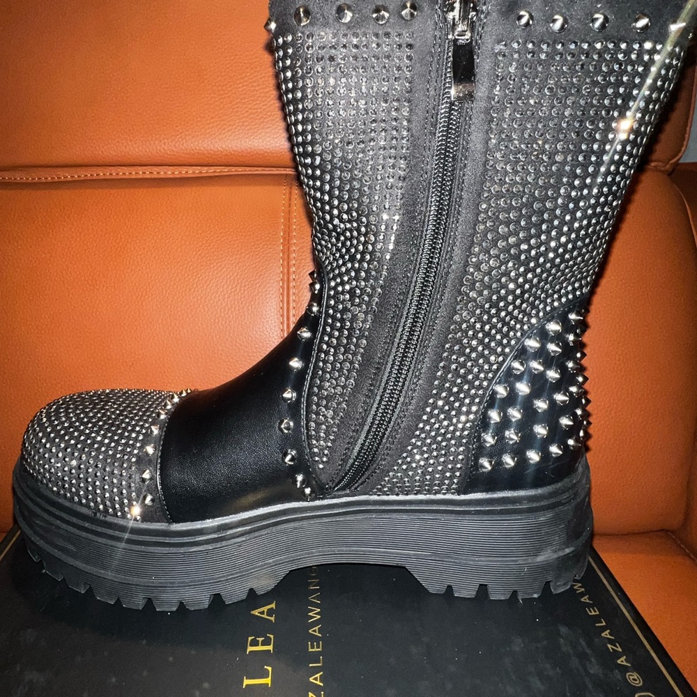 Azalea Wang Black Studded Ankle Booties - Picture 10 of 16
